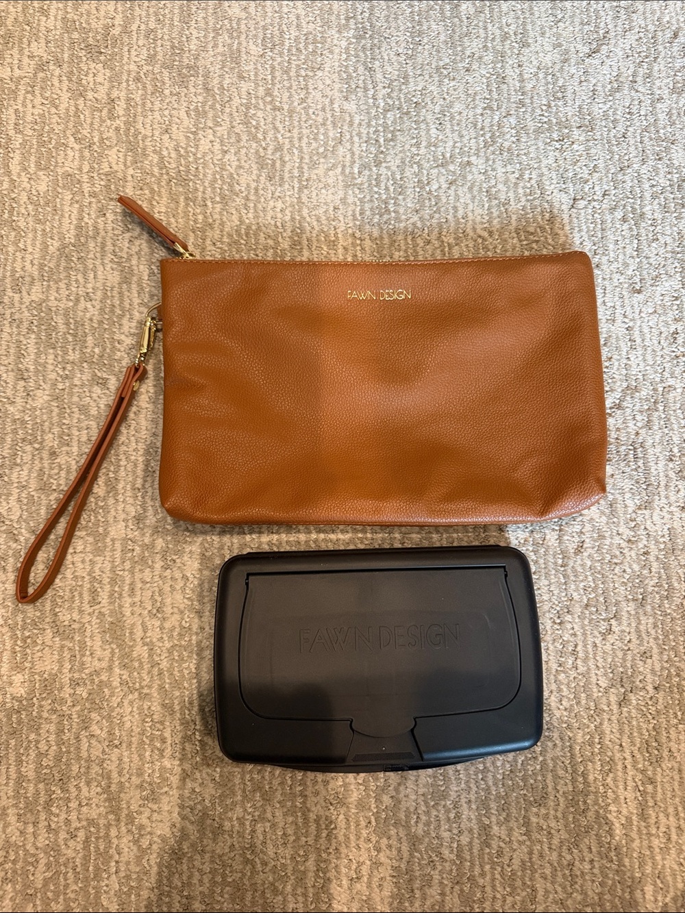 Fawn Design Tan Leather Wristlet Pouch with Gold Hardware